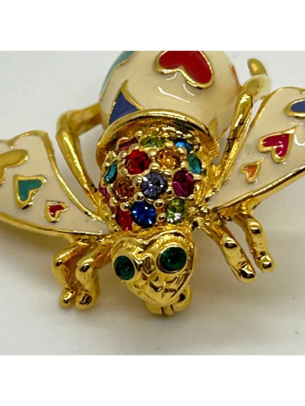 Joan Rivers Bee Brooch Lots of Love Enamel Hearts Multi-Color Rhinestone Insect